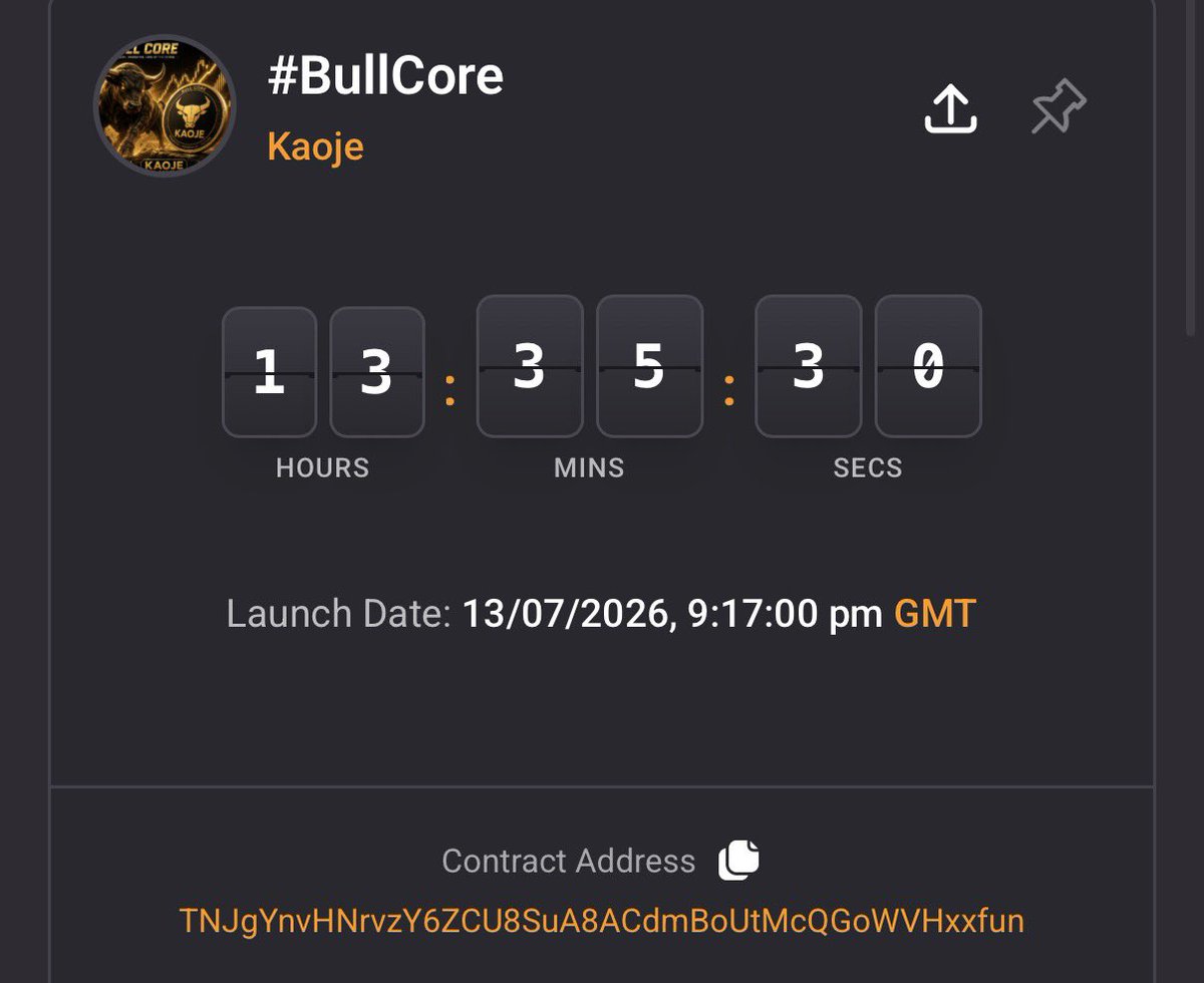 thomos__edision's tweet photo. TNJgYnvHNrvzY6ZCU8SuA8ACdmBoUtMcQGoWVHxxfun

Most people ignore projects at launch and wish they had joined earlier.

Bull Core is launching with a fixed supply of just 1,000 tokens. Opportunities like this don’t come around often. 
Launching in 13 hours. @blknoiz06 #bullrun https://t.co/l66V5yY9Af