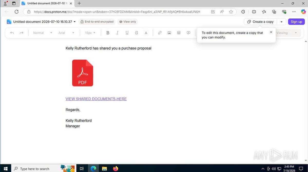 MalasadaTech's tweet photo. Unknown Thractor Abusing Faronics Deploy

Observed a new one (new to me) in a public Any Run session - Faronics Deploy (UEM or RMM?). Looks like it's delivered via the "Shared Document" theme. Monitor for connections to faronicsdeploy[.]com. https://t.co/asRbpcfJEs