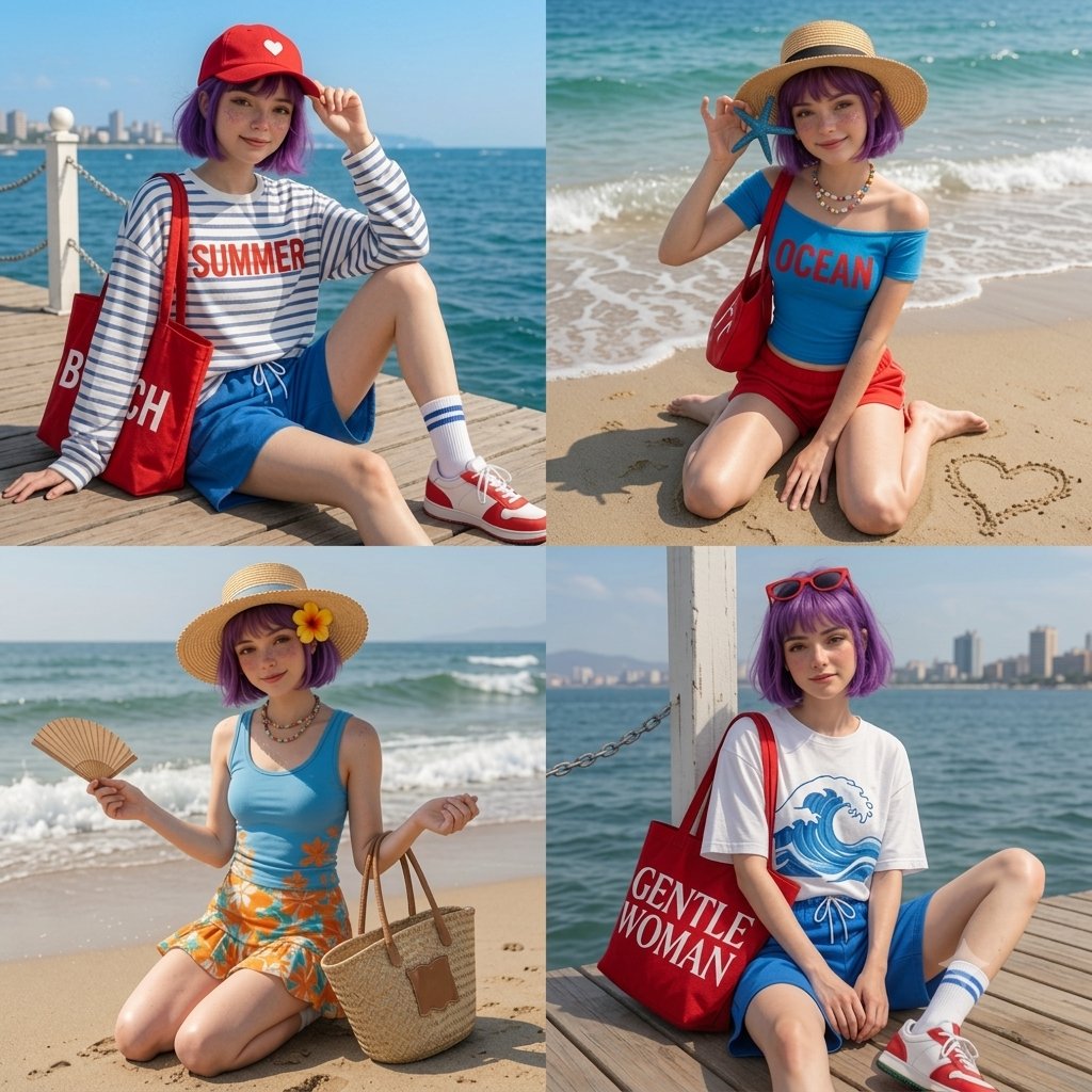Anime Beach Day 4-Panel Grid
