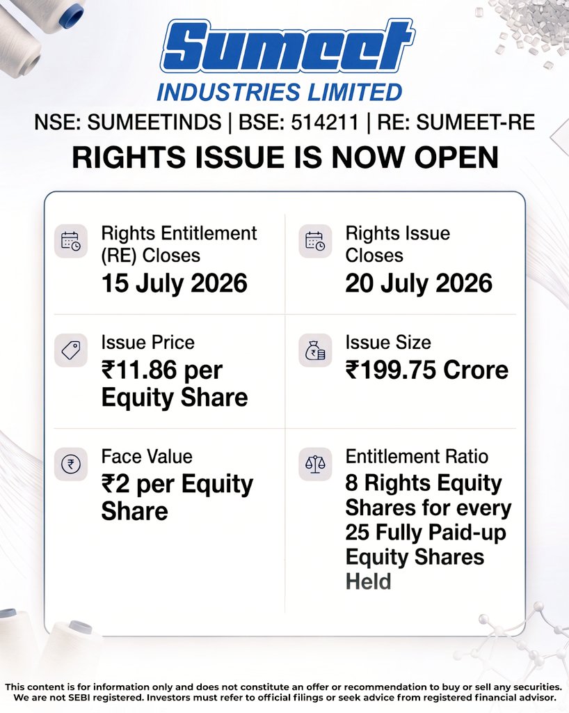 KushChhammo's tweet photo. As the subscription period continues, the Rights Issue Opportunity by Sumeet Industries remains a key development for existing shareholders. #SumeetRightsIssueClosingSoon https://t.co/U5icXIGi1E