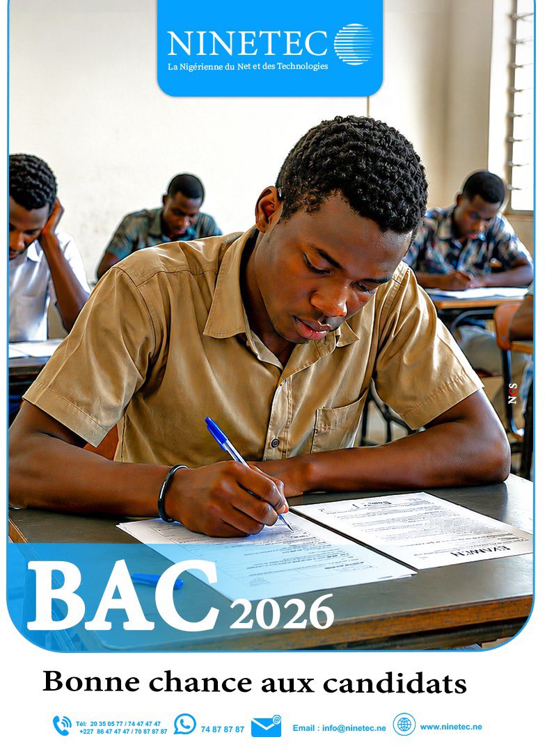 ninetec_ne's tweet photo. ✨ BAC 2026

L’heure est venue de transformer vos efforts en réussite.

Toute l’équipe de NINETEC vous adresse ses meilleurs vœux de réussite.

✅ Restez concentrés.
✅Gérez votre temps.
✅Faites confiance à votre préparation.

🍀 Bonne chance et plein succès !

#BAC2026 #BonneChance #NINETEC