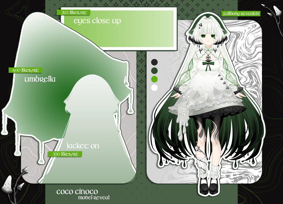 cococinoco's tweet photo. 【Fourth Milestone】  

Full body silhouette revealed! Do I look like a friendly fungus, or should you be careful around me? 🍄

#ModelReveal #VtuberID #CocoCinoco https://t.co/jhRCiDzclf