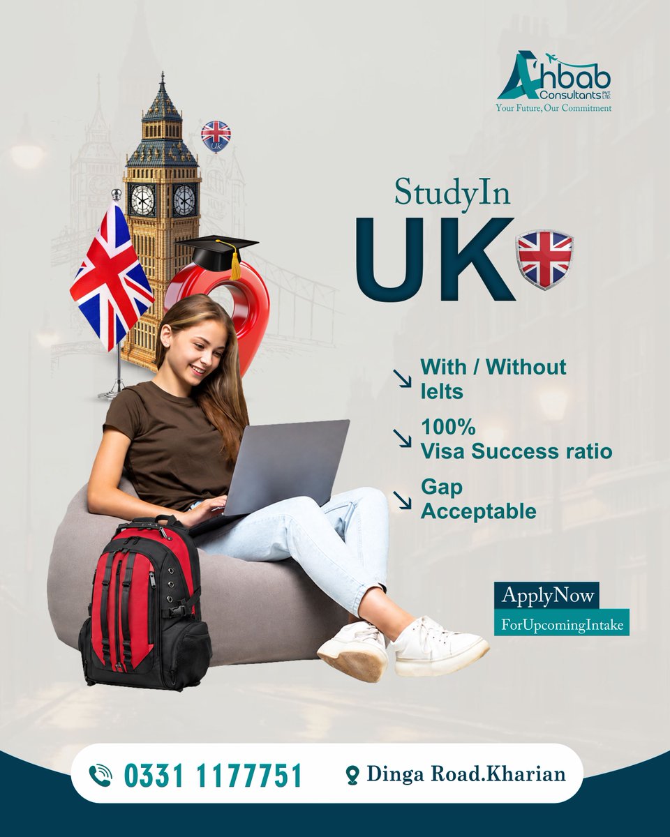 QasimAzaz's tweet photo. 🇬🇧 Study in the UK with Confidence!
 🎓Admissions Open for Upcoming Intake.

📞 0331 1177751 https://t.co/xAqWVNkxJo
📍 Dinga Road, Kharian

#StudyInUK #StudyAbroad #StudentVisa #UKUniversities #AbabConsultants #TwitterStudy https://t.co/kkJcE5ofOt