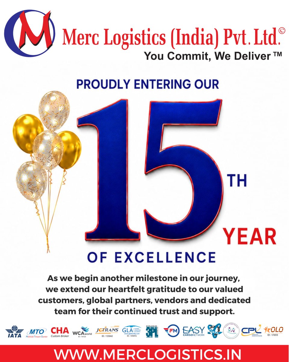 Merclogistics's tweet photo. 🎉 Proudly Entering Our 15th Year of Excellence! 🎉

Here's to 15 years of excellence and many more years of growth, innovation, and success!

🌐 https://t.co/YvbBIkCobT

#MercLogistics #15YearsOfExcellence #15YearsStrong #Milestone #Anniversary #YouCommitWeDeliver https://t.co/dSA3oW6rVX