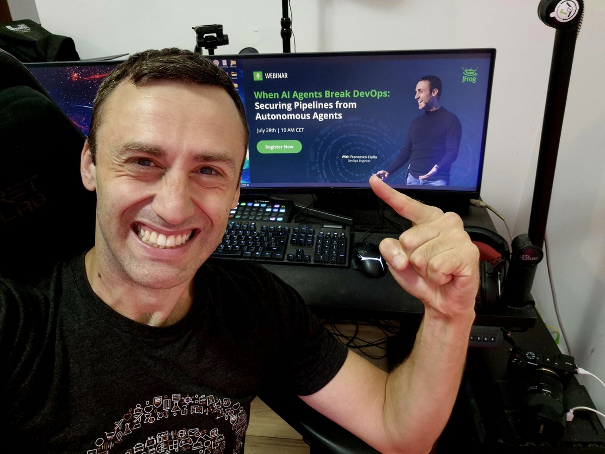 FrancescoCiull4's tweet photo. I'm back from Berlin!

On July 28, I’ll join Mark Whitby for a live @jfrog webinar on securing DevOps pipelines from risky AI agents and malicious dependencies.

We’ll demo real attacks and how to stop them before they ship.

📅July 28, 10 AM CEST
🔗Link below

Let’s crush it! https://t.co/XQC6mdhv3X
