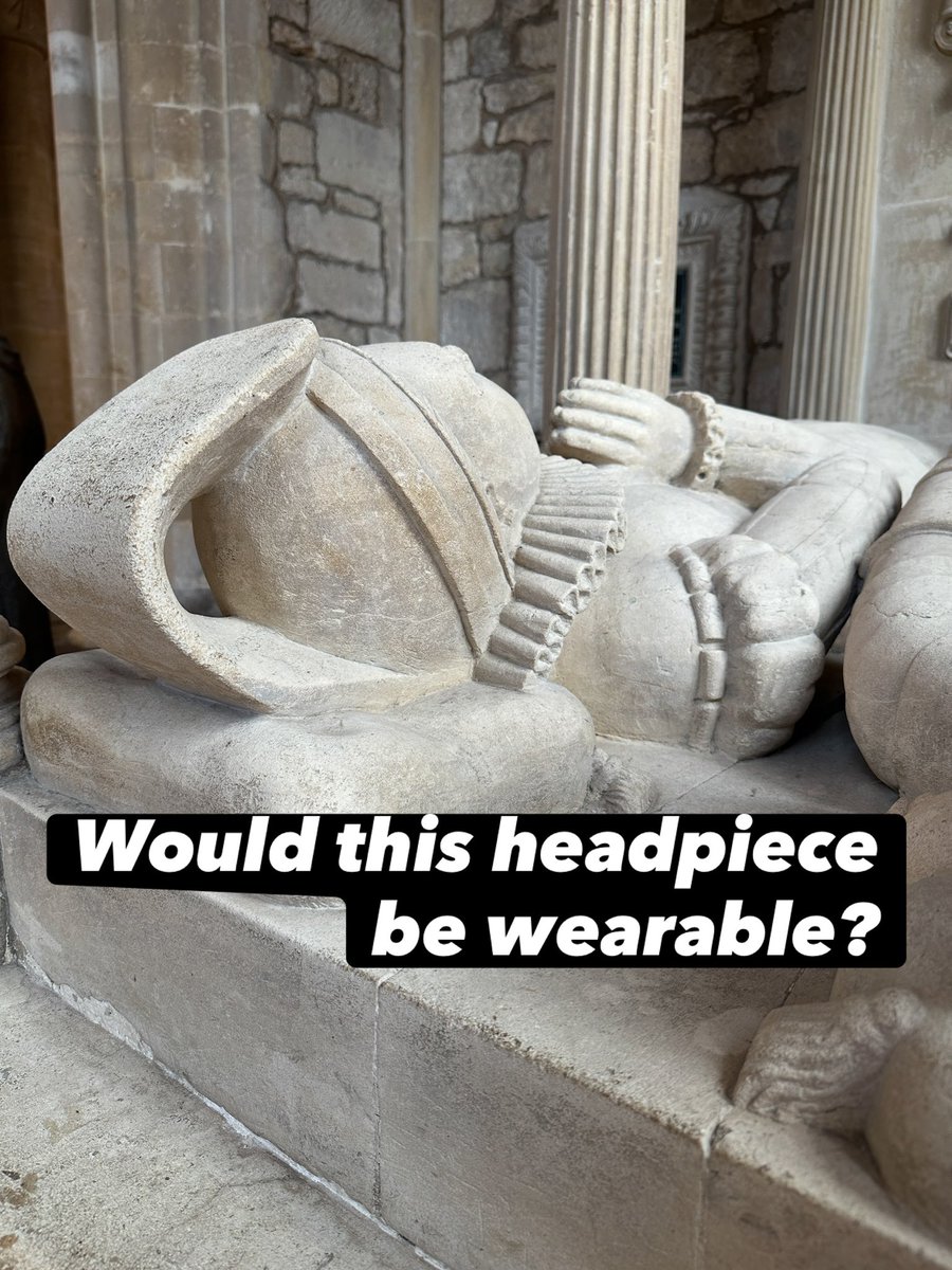 RAGriggsauthor's tweet photo. Joan, wife of Sir John Leweston ( d. 1584) depicted wearing a French hood with flipped bongrace on a magnificent tomb in St Katherine’s Chapel, Sherborne Abbey.
#monumentsmonday
#headdress #historicalcostume https://t.co/RUrefeUrkW