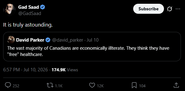 MrJoKeR604's tweet photo. No, Canadians don't think that, we're well aware of how universal healthcare works.

Conservatives on this app are weirdly obsessed with putting down Canada and Canadians. Absolutely miserable people. https://t.co/fYtdfVxuFR