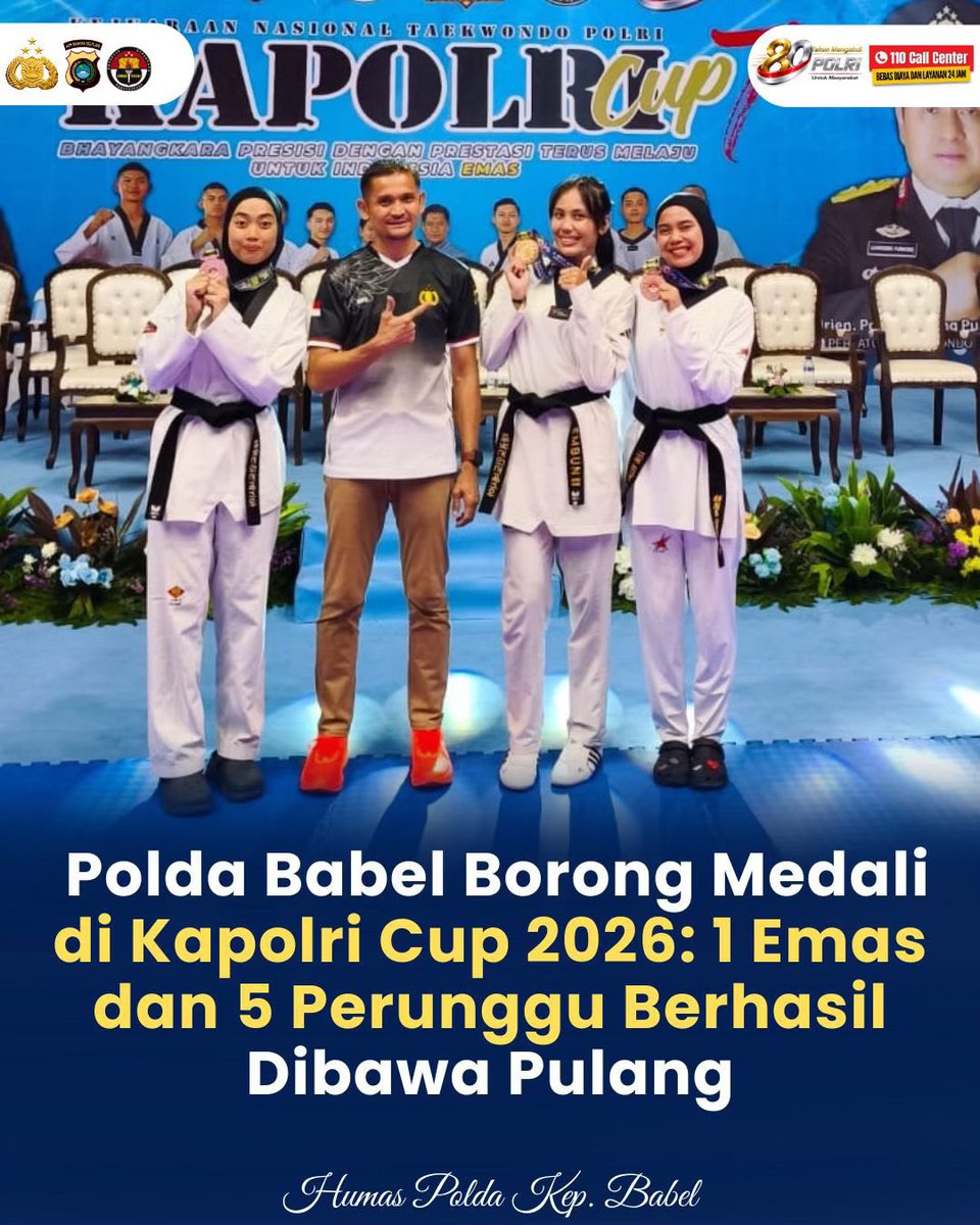 BabelBid's tweet photo. Hasil membanggakan berhasil dibawa pulang oleh kontingen Polda Kepulauan Bangka Belitung dalam ajang Kejuaraan Taekwondo Kapolri Cup 2026 .
#polri #polriuntukmasyarakat
#poldababel
#kapolricup2026 https://t.co/VJIl6KOh0a