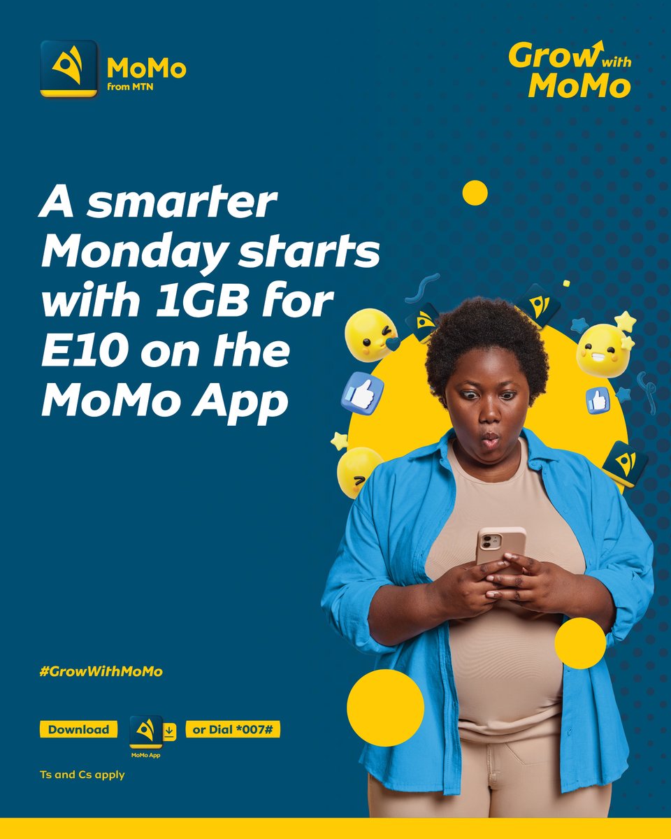 mtnmomosz's tweet photo. Stay connected without breaking the bank 💸. Every Monday, enjoy 1GB for only E10 on the MoMo App.
#WackyMonday #MoMoApp #GrowWithMoMo https://t.co/BvBWZJCLis