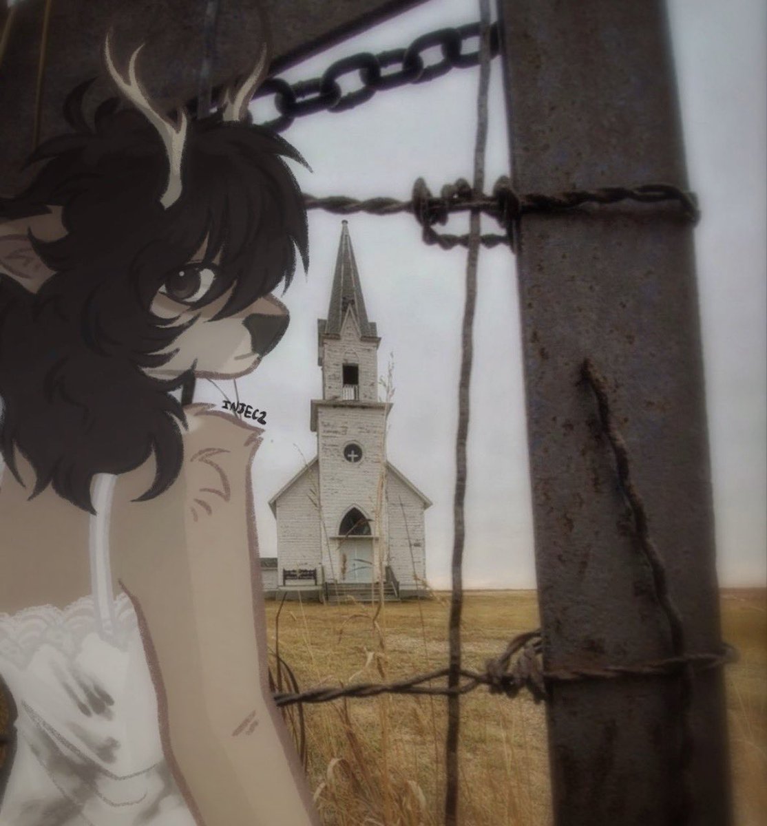 swagmaster86753's tweet photo. i am a sucker for mixed media pieces where it’s an irl background and a drawn oc cuz they always end up with a dream like quality that i love. this one from @/injec2_  i spam a lot cuz its so amazing https://t.co/VH6x4LxRna