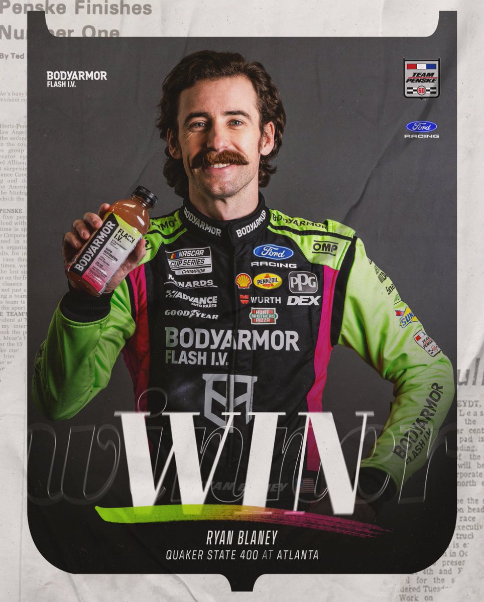 Team_Penske's tweet photo. A classic sweep. 

@Blaney wins the #QuakerState400! https://t.co/zr0ekkdNYZ