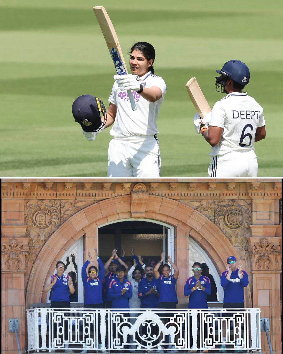 DhanrajNathwani's tweet photo. History written in whites! 
Yastika Bhatia becomes the first Indian woman to score a Test century at the iconic Lord’s, crafting a magnificent hundred with class, patience, and unwavering determination.
#TeamIndia #ENGvIND @YastikaBhatia https://t.co/780bYo7Hz7