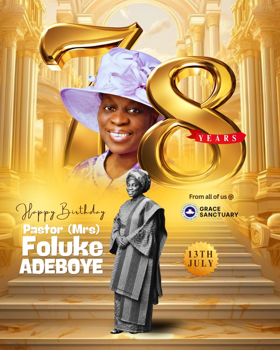 rccgGS's tweet photo. Happy Birthday to Our Beloved Mother-in-Israel, Pst. (Mrs) Foluke Adeboye!

Today, we celebrate a woman whose life has become a testimony of grace, faithfulness, and unwavering devotion to God and His people. Your humility, wisdom, motherly love, and commitment to raising ... https://t.co/9Ppx4Gtqe8