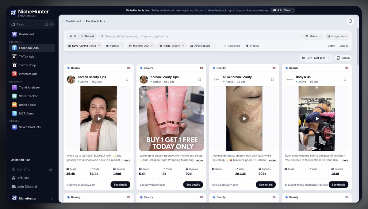 nichehunter_com's tweet photo. We are live. You can now search through 5M+ ads and find your next winning product. Facebook Ads, TikTok Ads, TikTok Shop, Pinterest Ads. We've got them all.

https://t.co/voYpH1v4dp https://t.co/qmPUUHyYNh