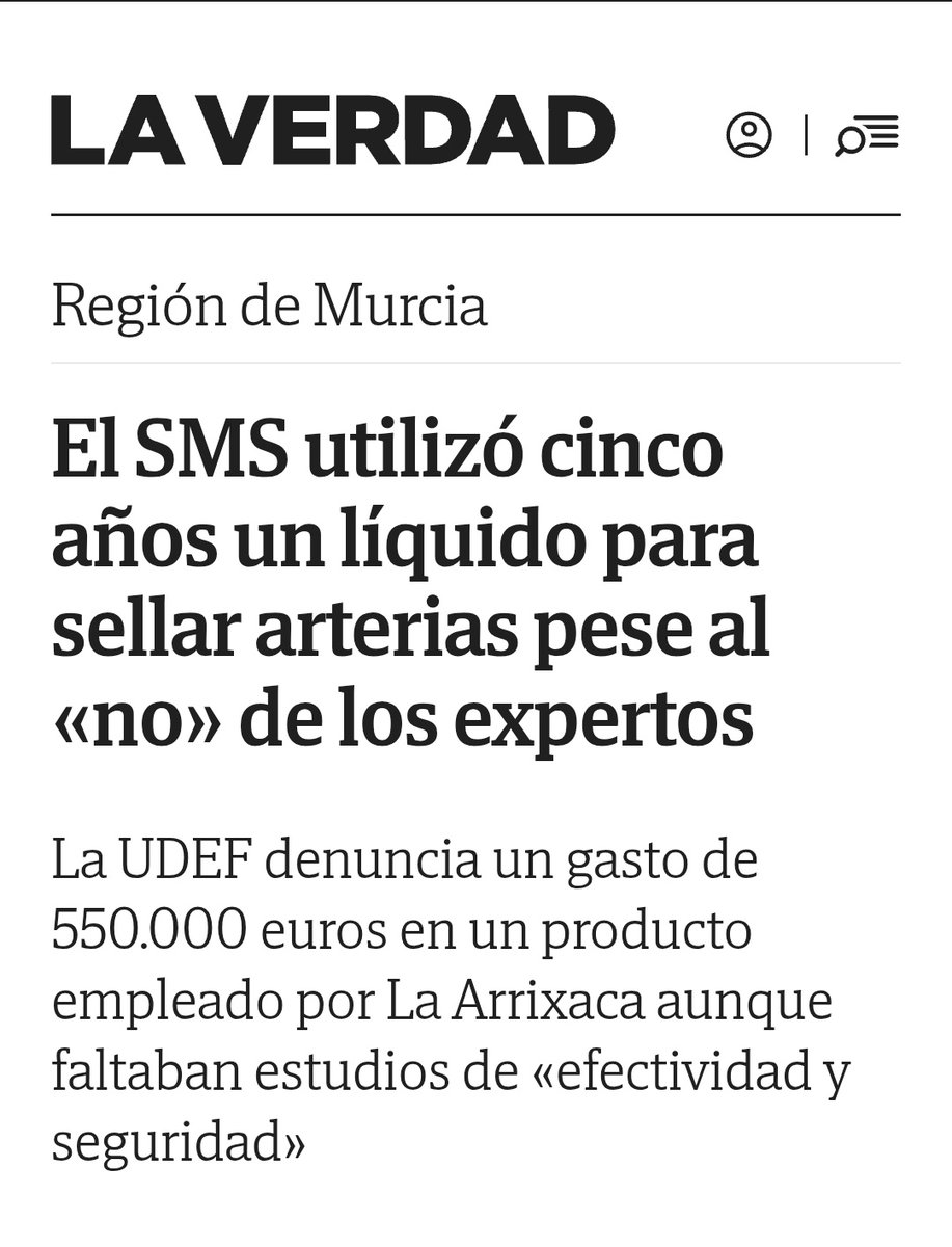 antonioh2003's tweet photo. El SMS utilizó cinco años un líquido para sellar arterias pese al «no» de los expertos      https://t.co/voiQ6jmMR3 
@laverdad_es @jaglaverdad https://t.co/HROKfIig7P