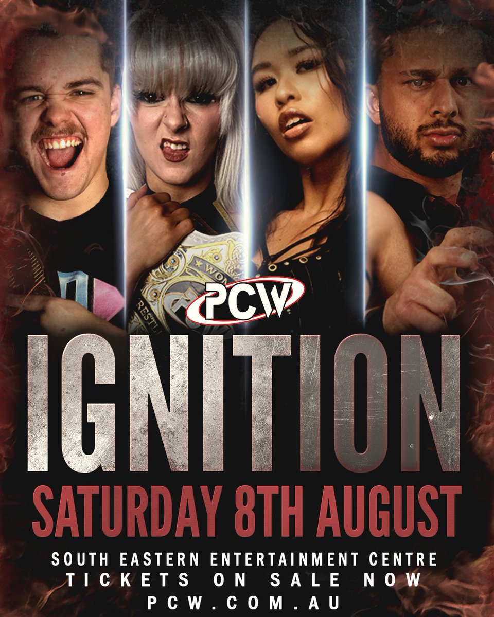 PCWAustralia's tweet photo. 🚨TICKETS ON SALE NOW🚨

Tickets are available now for PCW Ignition on August 8th! 

Be there live to witness all the fallout from the most dangerous night of the year, Carnage! 

Tickets available at https://t.co/vleXZumtrp🎟️ https://t.co/KYCDgteBxe