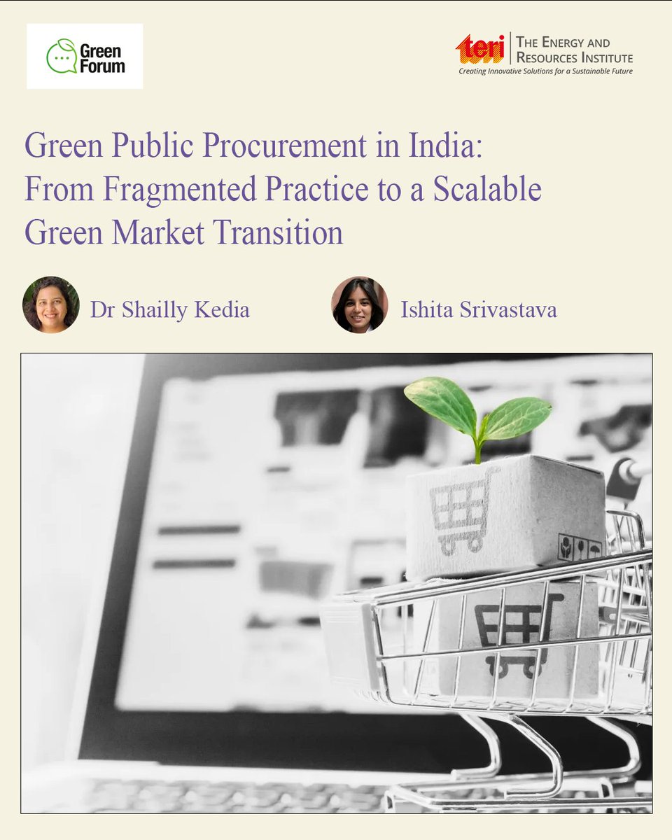 teriin's tweet photo. #OPED
"India has strong enabling conditions for advancing green public procurement, anchored in the three pillars of digital public infrastructure, labelling and certification systems, and an expanding environmental policy framework," write Dr @shaillykedia, Director, TERI, and Ishita Srivastava, Research Associate, TERI.

Read here 👉 https://t.co/bCPBvlhMh5

#GreenTransition #PublicProcurement #EnvironmentalPolicy #GreenFinance