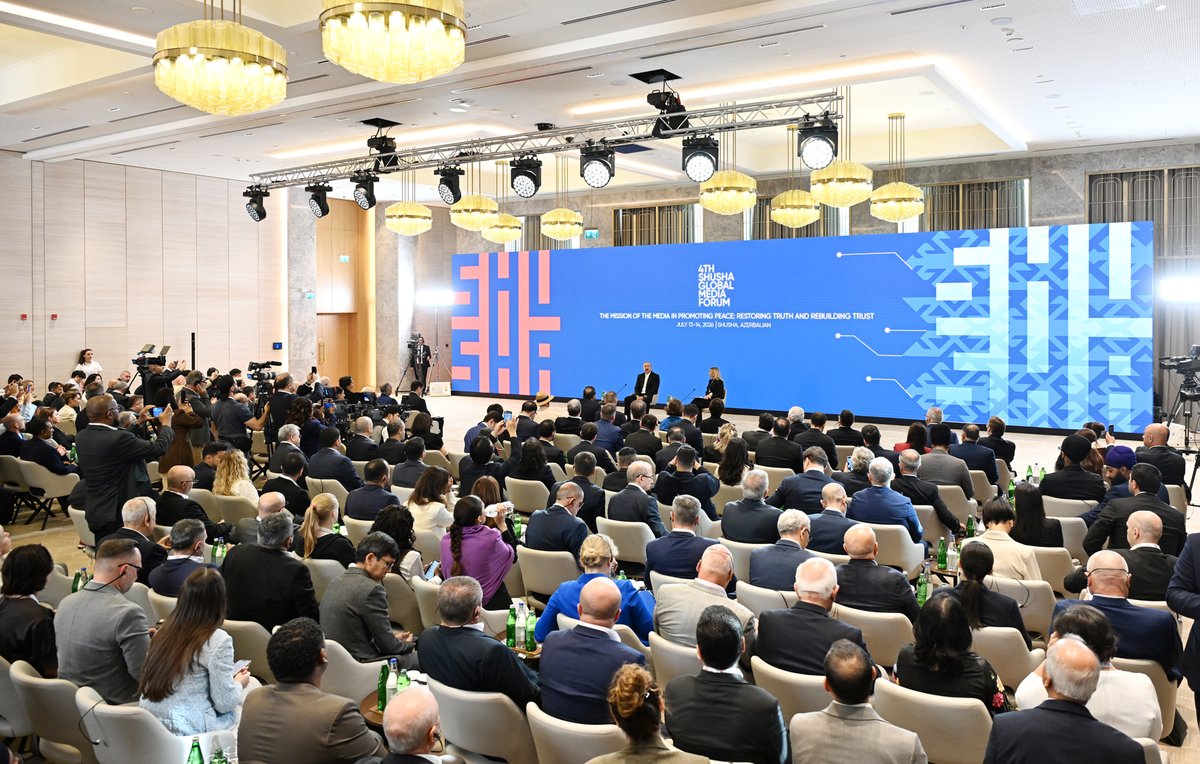presidentaz's tweet photo. President Ilham Aliyev at the opening ceremony of the 4th Shusha Global Media Forum themed “The Mission of the Media in Promoting Peace: Restoring Truth and Rebuilding Trust”

https://t.co/zvynHvHeIi

#ShushaGlobalMediaForum https://t.co/Zc8y9qiRQg
