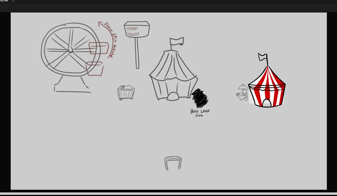 Scytheful's tweet photo. DEMO 3 overworld stuff is finally starting to be planned nicely 👀, though I may need a bit of help with what things I should add to the carnival

any ideas? (i already have a very rough concept for the overworld here, just dont know what else to add to the area in general) https://t.co/c1BSJ74TBp