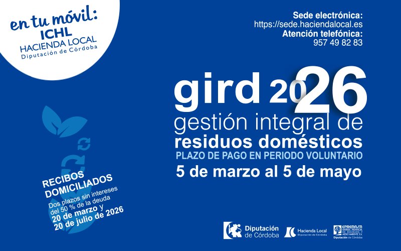 ICHaciendaLocal's tweet photo. 🔊 ¡Recuerde!
Si tiene domiciliado su recibo de #GIRD (Residuos Domésticos), el próximo 20 de julio se cargará en cuenta el segundo recibo del 50% del importe total, salvo Baena que tiene calendario específico.
☎️957498283
💻https://t.co/eYtR46uIKu
@dipucordoba 
@Epremasa https://t.co/7SDVW005WU
