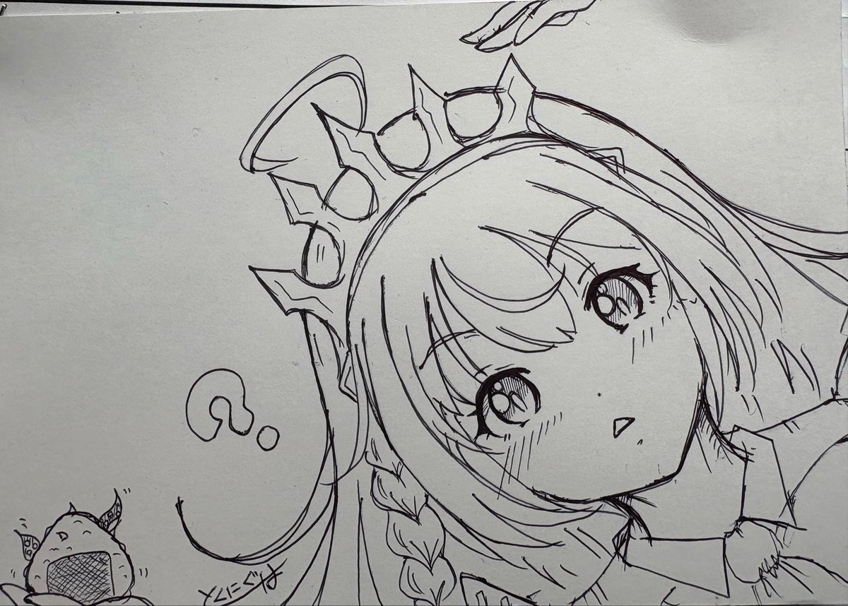 228Knight's tweet photo. 待機中落書き。
何か、使い残しのポストカードが出て来たのでペコさん描いてみた♪
キャ「…何💧その手に持ってるのは…」
キャ「‼️何か出てるじゃない💦」
ペコ「普通のおにぎりてすよ❓」
※ペコさんには、コレが普通なのです。
  #待機中落書き  #プリコネペコリーヌ #たおやか落書き帳 https://t.co/WpqJ7yOBF3