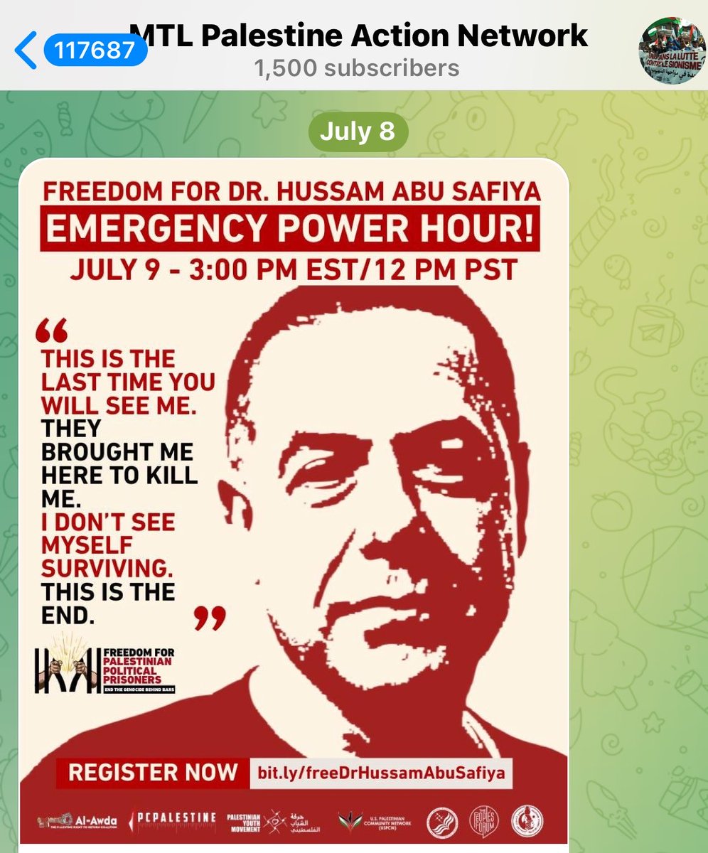 RealAndyLeeShow's tweet photo. Like, Palestine Action has got The People’s Forum right on their Montreal Telegram channel

We all know who and what this is
This is an attack on defence infrastructure being directed by a foreign country 

A few of them, actually 

And yes, that’s 117,687  notifications unread
That’s what they’re doing in a small sample of channels I follow

We need to stop this

These aren’t protests
They’re weapons