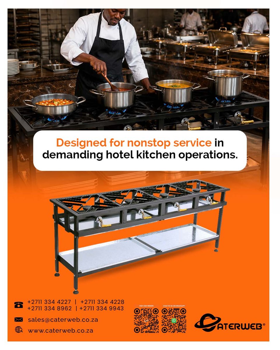 CaterWeb's tweet photo. The four-burner boiling table gives chefs the consistent and reliable heat they need to prepare multiple dishes at a time. 🍽️ Perfect for buffet lines, catering prep & high volume service.
https://t.co/XpSV5k3x8Y
#caterweb #commercialcooking #kitchenoperations https://t.co/mt9oTXnIzy