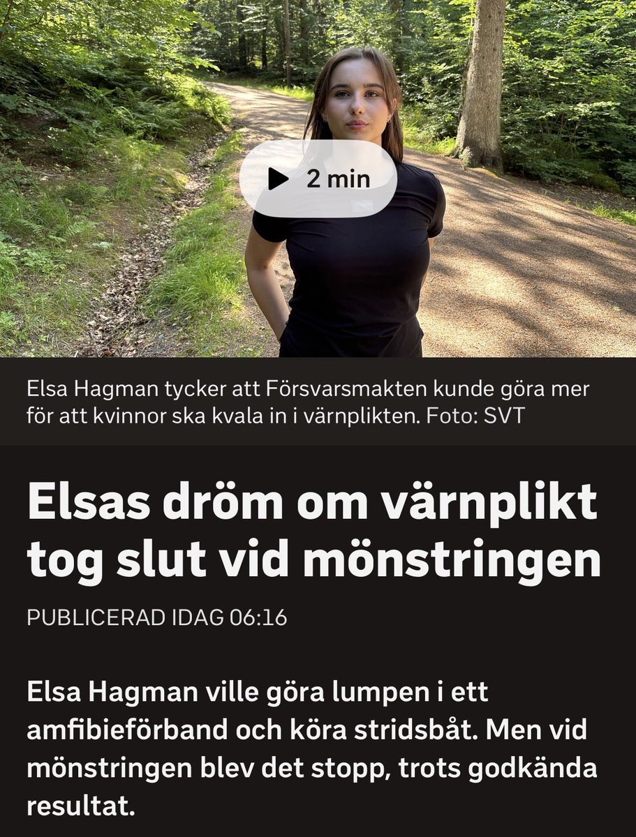 jpe25216052's tweet photo. Statskontrollerade SVT låter Elsa Hagman berätta om sin dröm att göra värnplikt och köra stridsbåt för att få ge tillbaka till Sverige.

Senast lät man Elsa Hagman berätta om hur bra det är att lära sig om klimatet med hjälp av  Chat GPT och utan stöd av utbildade lärare. 

👉 https://t.co/Vp2GHqz8tJ

👉 https://t.co/2Y9gYoNDzs