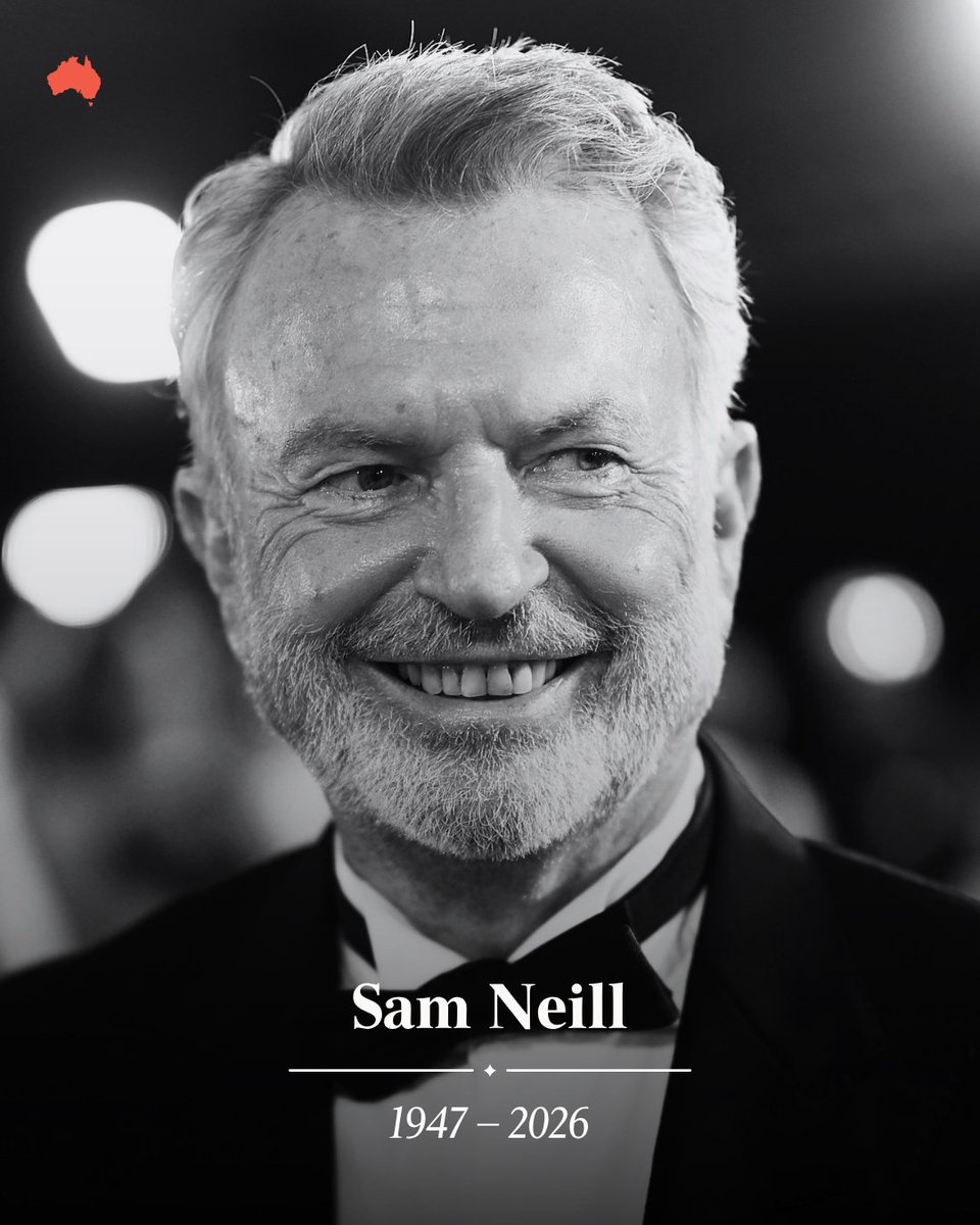 australian's tweet photo. Breaking: Actor Sam Neill has died aged 78 in Sydney, with his family confirming the “sudden and unexpected” loss just months after he was declared cancer free. Read more: https://t.co/W6aoffJR9s https://t.co/TpCr23w8QT