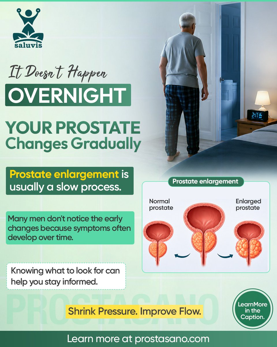 Prostasano's tweet photo. Prostate enlargement doesn't happen overnight. Early awareness of urinary symptoms can help you better understand your prostate health. 

Learn more at https://t.co/rvQASzYonb

#ProstateHealth #MensWellness #UrinaryHealth https://t.co/7Xl9f3kyFs