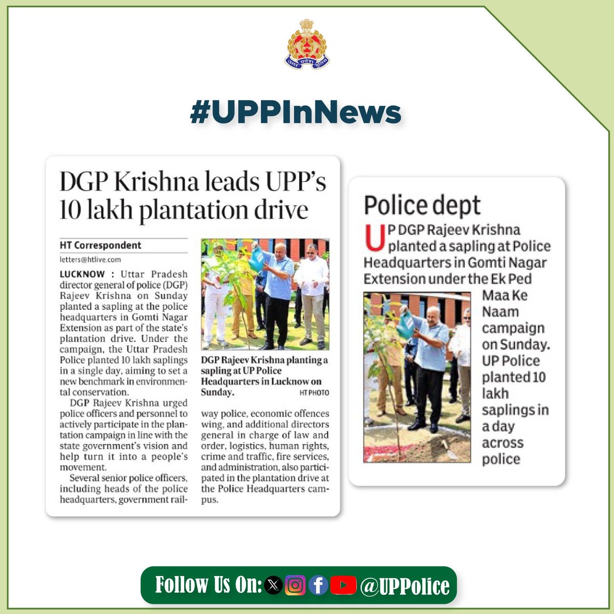 Uppolice's tweet photo. #UPPInNews 
#HaritUttarPradesh
#EkPedMaaKeNaam
#GoGreen_UP https://t.co/R2cW6sP6Y3