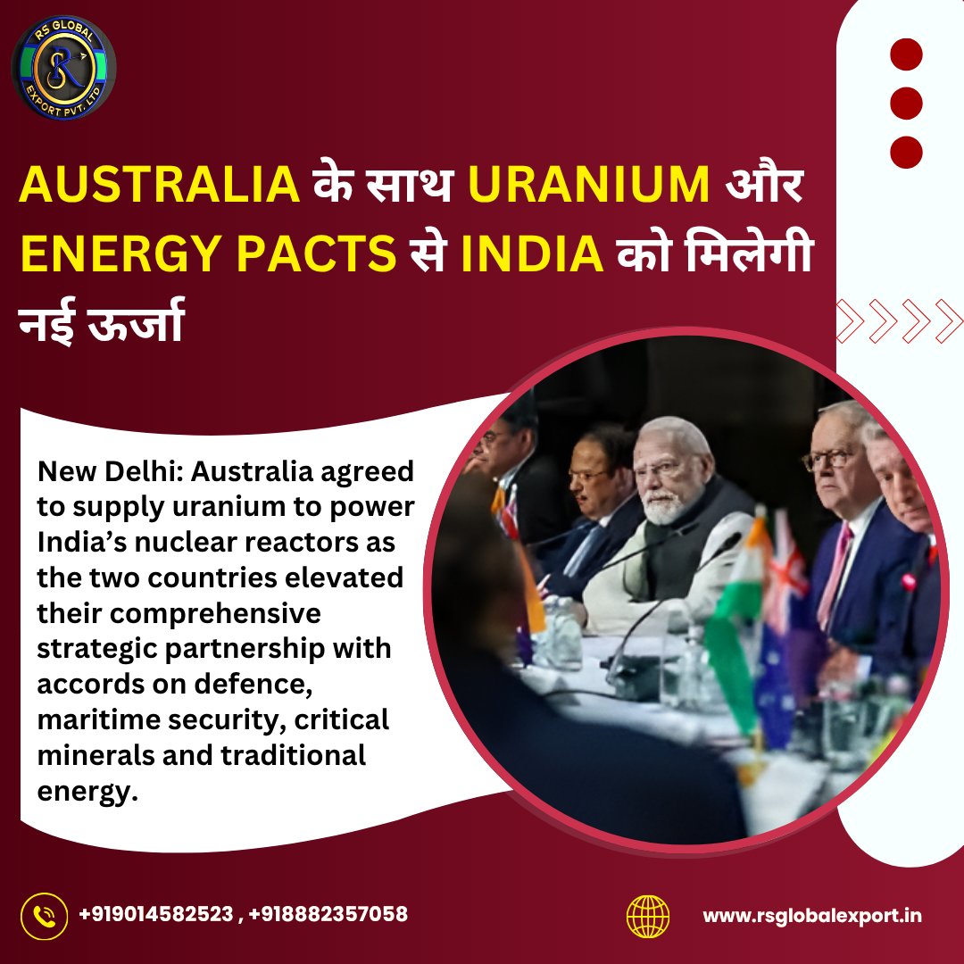 Rajeev17531625's tweet photo. Australia के साथ Uranium और energy pacts से india को मिलेगी नई ऊर्जा
contact us: +919014582523 , +918882357058
visit us: https://t.co/DyQljOgbxz
#rsglobalexport #rajeevsaini #IndiaAustralia #EnergyDeal #UraniumSupply #GlobalEnergy #EnergySecurity #TradeRelations #International https://t.co/4EAGvlF0W1