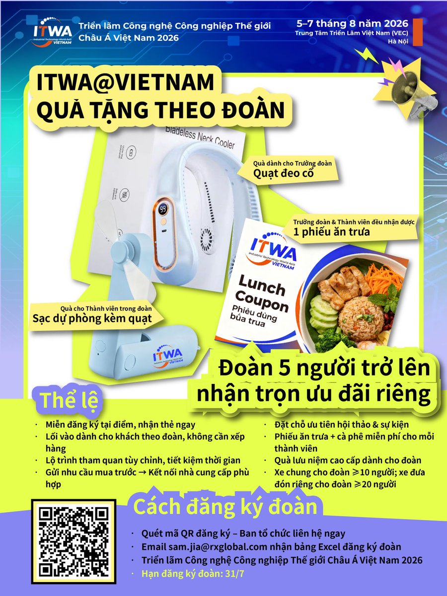 FilmandTapeEXPO's tweet photo. 👥 Đăng ký theo đoàn từ 5 người để nhận nhiều ưu đãi!

🎁 Quà tặng • 🍱 Ăn trưa &amp; cà phê miễn phí • ⚡ Vào cửa nhanh • 🚌 Xe đưa đón đoàn

📅 Hạn đăng ký: 31/7
🎟 https://t.co/4O2OXZzWUl

#FilmAndTapeExpo #VietnamManufacturing #FactorySourcing #VietnamSupplyChain https://t.co/SZWnGEzdAT