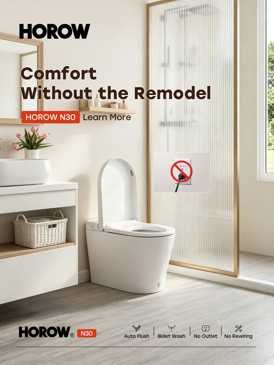 Horowbath's tweet photo. A bathroom upgrade doesn’t have to mean a full remodel. 🚽

HOROW N30 brings smarter comfort and everyday convenience with a simple switch.

Small upgrade. Big impact. Discover HOROW N30 today. https://t.co/V9DAqtEW3K

#HOROW #ModernBathroom #BidetToilet #Bathroom #Bidet https://t.co/JwVm5xVmCa