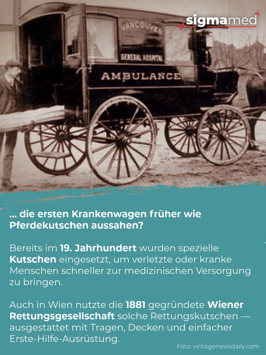 sigmamed_cc's tweet photo. 🚑 Kaum zu glauben, oder? Die ersten Krankenwagen hatten vier Hufe statt vier Reifen. ���Zum Glück hat sich seitdem einiges verändert – der Einsatz für Menschen ist aber derselbe geblieben. 💙#WusstestDu #MedizinGeschichte #Krankenwagen #Healthcare #Sigmamed https://t.co/z5rKK4dcnx