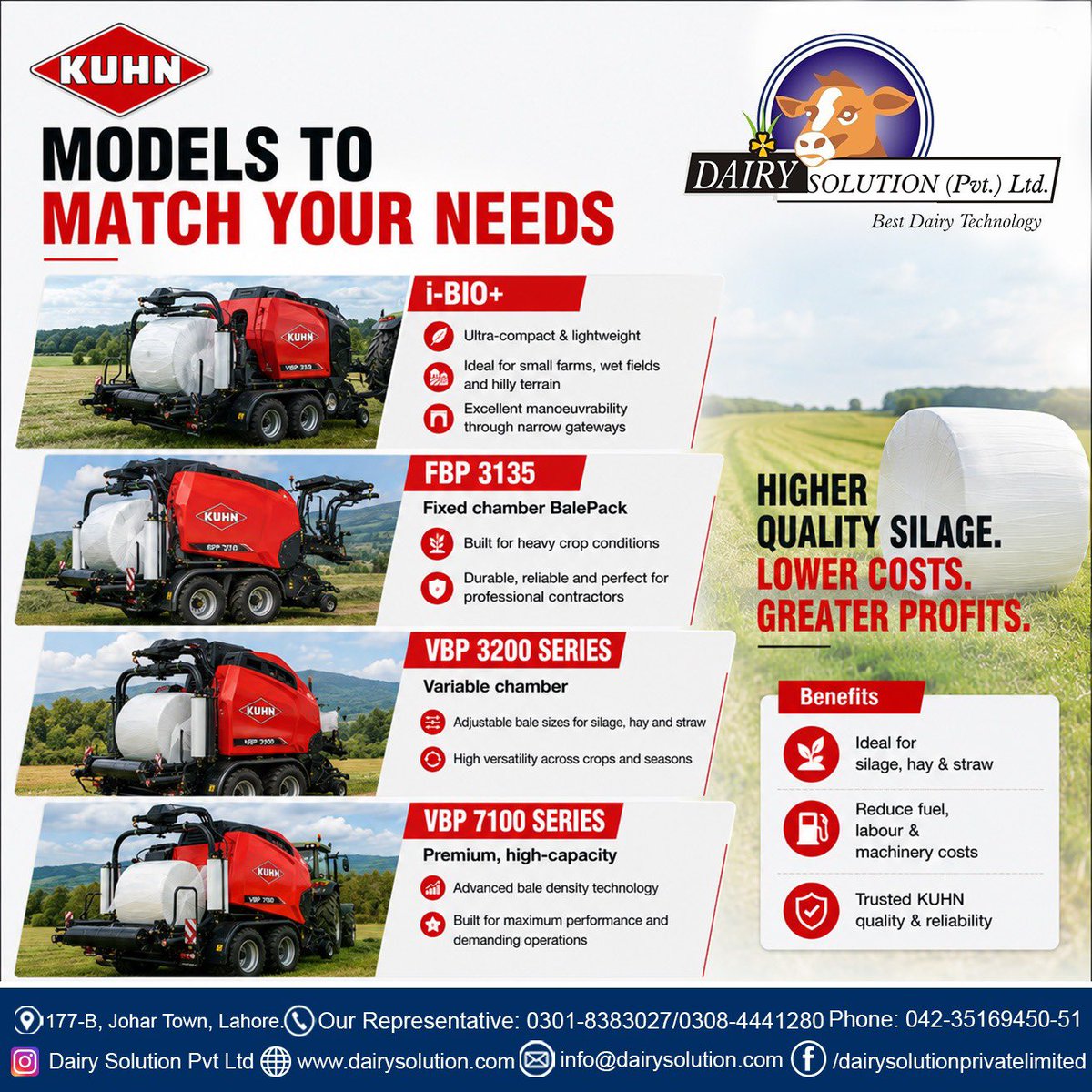 PvtDairy's tweet photo. Find the KUHN Baler-Wrapper built for your farm. 

Superior silage. Lower costs. Greater profits.

Available in Pakistan through Dairy Solution Pvt. Ltd.

#KUHN #BalerWrapper #Silage #ForageTechnology #DairySolutionPvtLtd https://t.co/rpQvAnvW2f