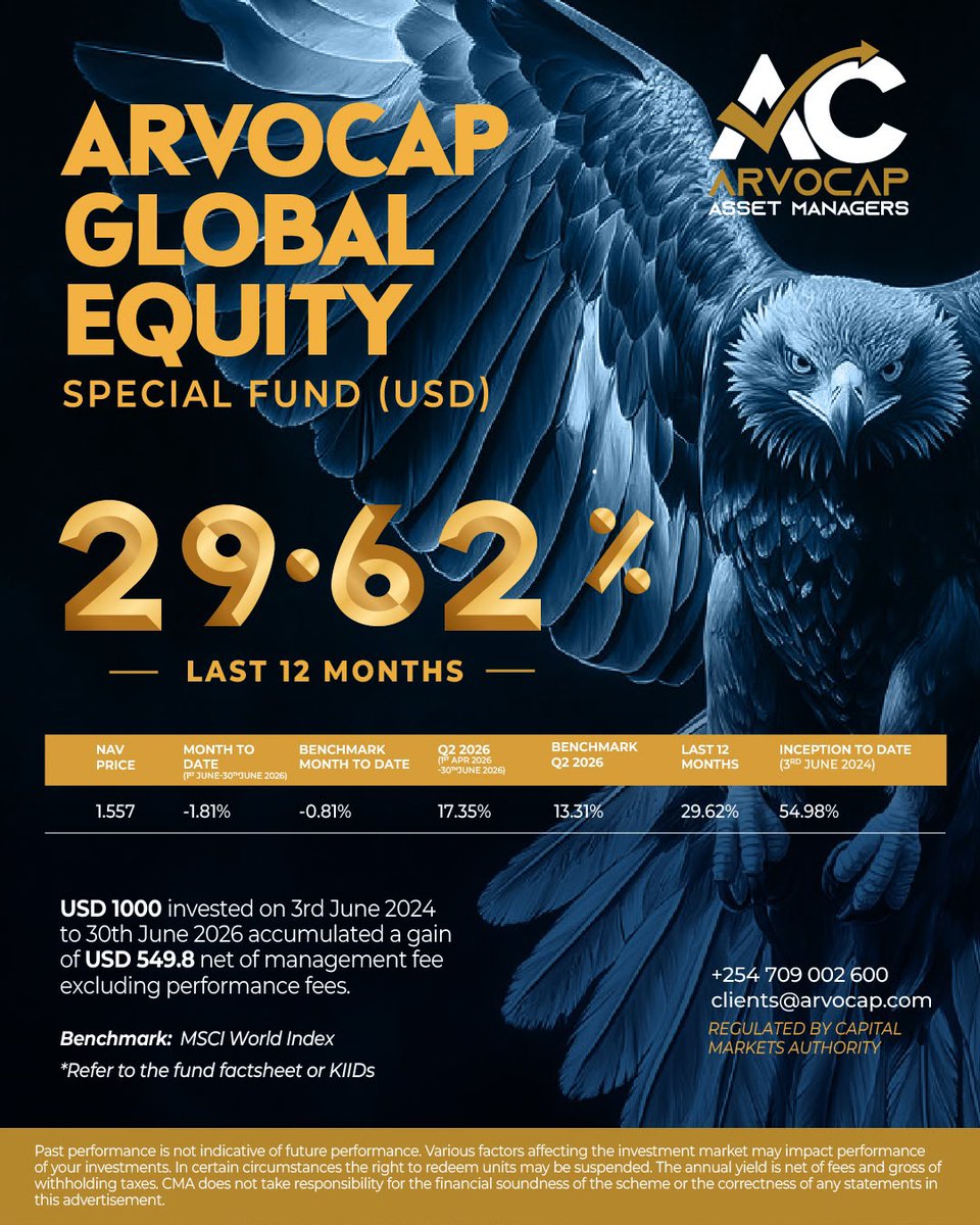ArvoCap's tweet photo. 𝗔𝗿𝘃𝗼𝗰𝗮𝗽 𝗚𝗹𝗼𝗯𝗮𝗹 𝗘𝗾𝘂𝗶𝘁𝘆 𝗦𝗽𝗲𝗰𝗶𝗮𝗹 𝗙𝘂𝗻𝗱 (𝗨𝗦𝗗)

The Global Equity Special Fund is a professionally managed portfolio that invests in world-leading companies listed across developed and emerging markets. 

It is designed for investors seeking long-term capital growth through global diversification.

The fund invests in globally recognized companies such as:
• Apple
• Microsoft
• Amazon
• Nvidia
• Coca-Cola
• Unilever
...and other companies within the MSCI World Index.

𝗪𝗵𝘆 𝗶𝗻𝘃𝗲𝘀𝘁𝗼𝗿𝘀 𝗰𝗵𝗼𝗼𝘀𝗲 𝗚𝗹𝗼𝗯𝗮𝗹 𝗘𝗾𝘂𝗶𝘁𝘆
• Access to global market leaders
• International diversification
• Dollar-denominated exposure
• Professional portfolio management

Interested in learning more?

Register for our upcoming webinar, Understanding Special Funds and gain a deeper understanding of how special funds work, the opportunities they present, the risks to consider, and the questions every investor should ask before investing.

Register: https://t.co/AxZucSwRnU