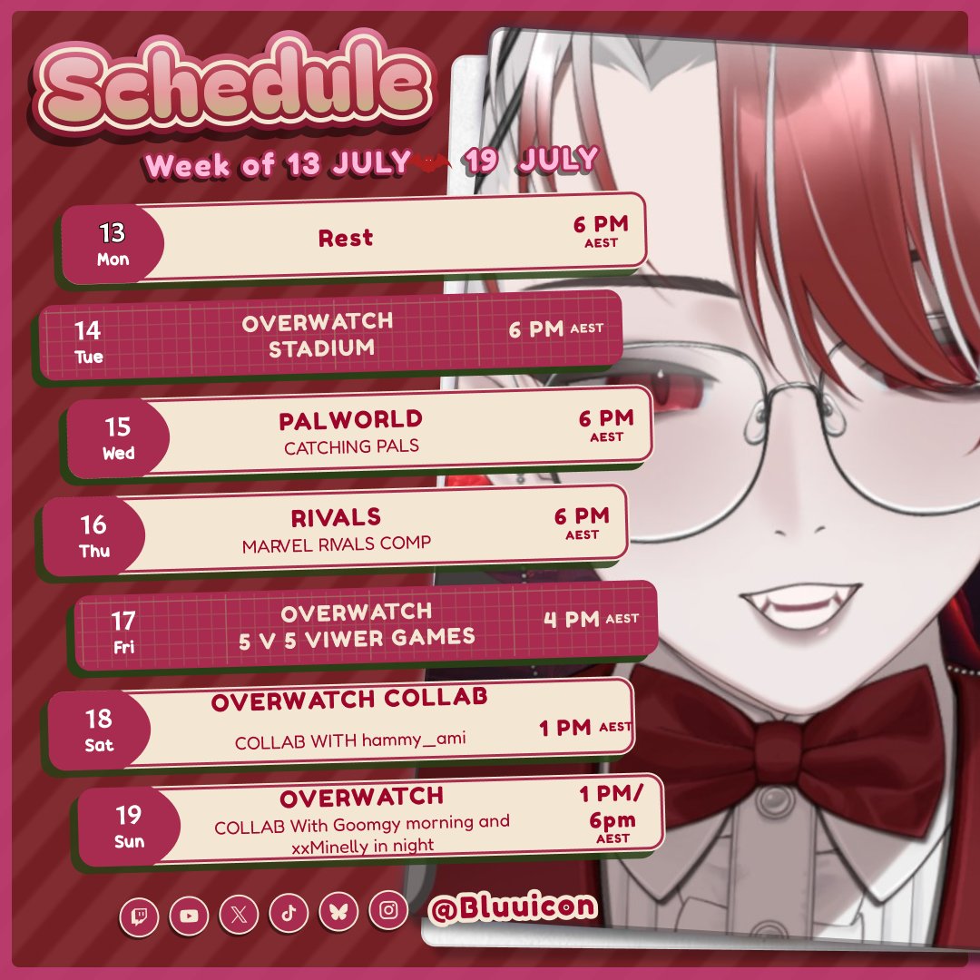 BluuIconn's tweet photo. New Week New Schedule - 2026

Please Join us for the Games when we are online.
it will help us to have more fun if you can  

♡Oshi Mark: ❤️🦇
♡ Twitch: https://t.co/RgAZoxwtoA
♡ Links: https://t.co/7mjsAG6qQC
#vtubers #twitch

collabs : @Hammy_Ami_ 
@g00mgy
@xxMinelly

#vtubers #twitch
