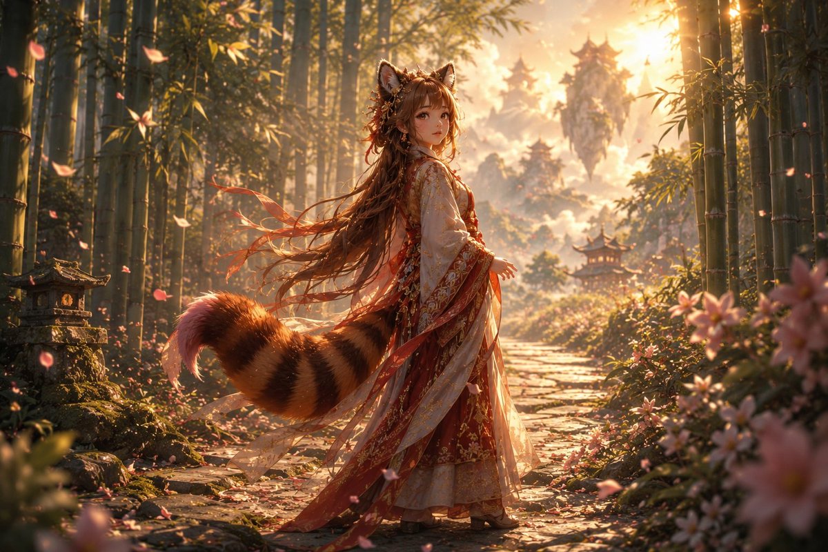 MythicalRealmAi's tweet photo. Where ancient bamboo whispers and peach blossoms drift, every step feels like a path toward a forgotten legend. 🍃🌸✨
#AnimeArt #AIArt #FantasyArt #DigitalArt #Xianxia https://t.co/iuEkI5CW4R