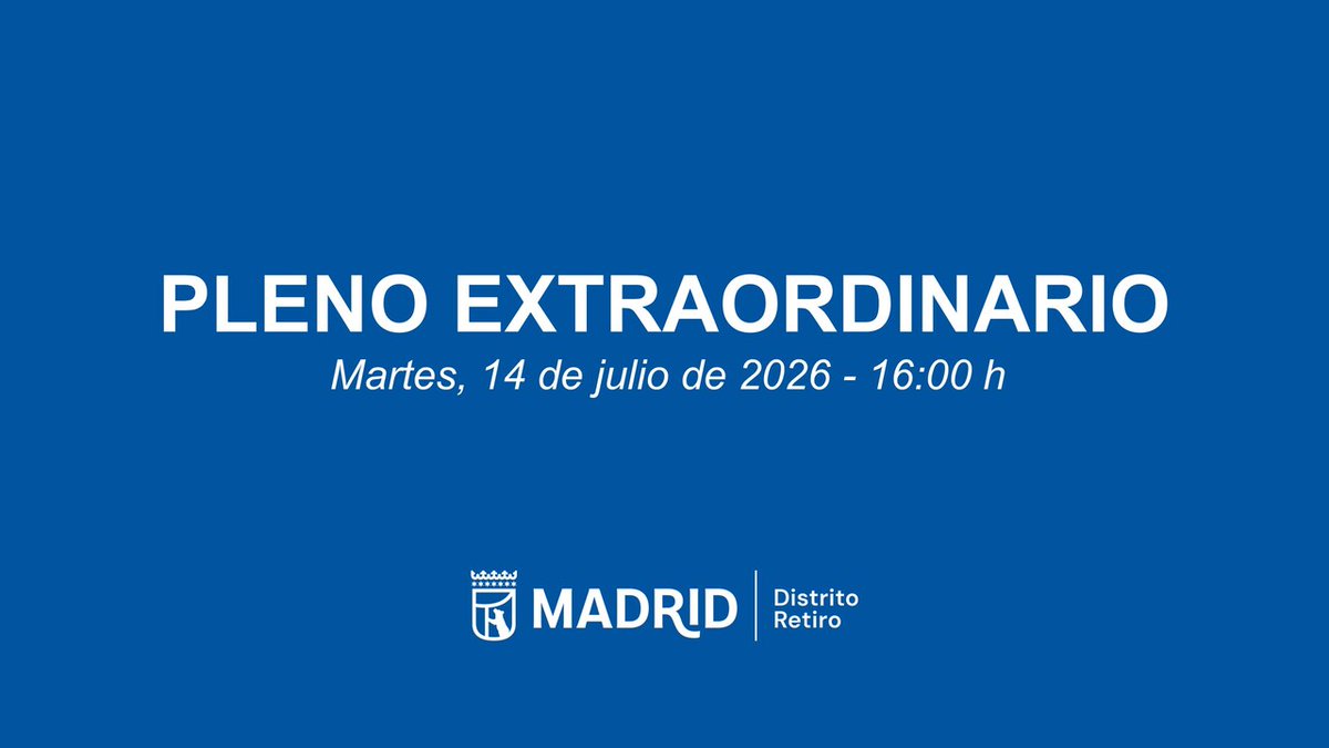 JMDretiro's tweet photo. 📢 #Retiro celebra el Debate del Estado del Distrito y el #Pleno ordinario 
📍 Salón de Sesiones de la Junta Municipal. Pl de Daoiz y Velarde, 2
🕕 9 de julio. 16:00 h

📋 Orden del Día: https://t.co/R9p9O9oBOL
🖥 Síguelo aquí en streaming: https://t.co/4N3uBwlP0X https://t.co/1A71LoGo9Y