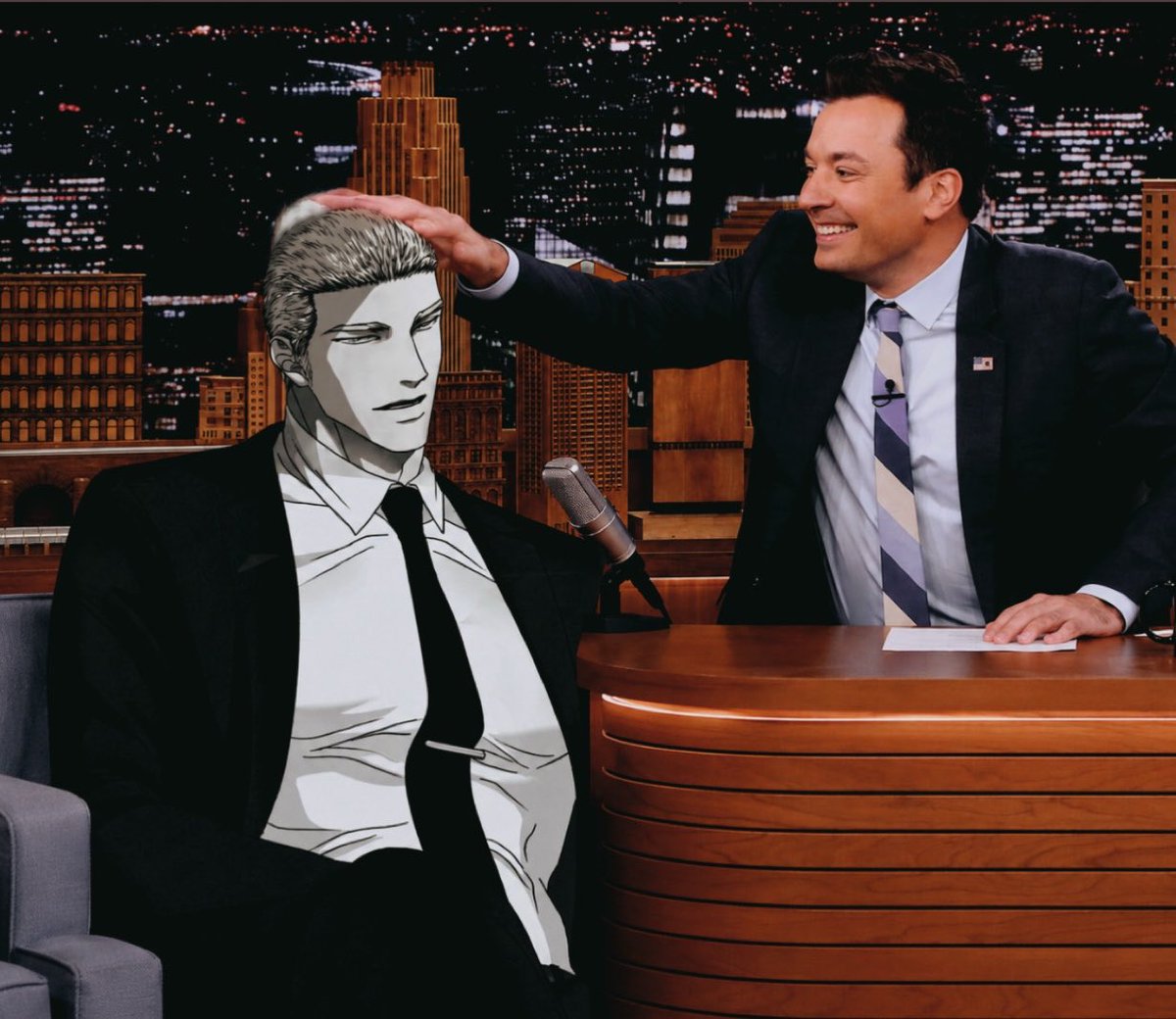 7_no0no0's tweet photo. Jimmy Fallon: Touches Jake’s hair. “This haircut has the entire fandom in a crisis

Jake: I don’t care. Shin likes it and that’s all that matters 
#shutline https://t.co/hBWBoeK0rf