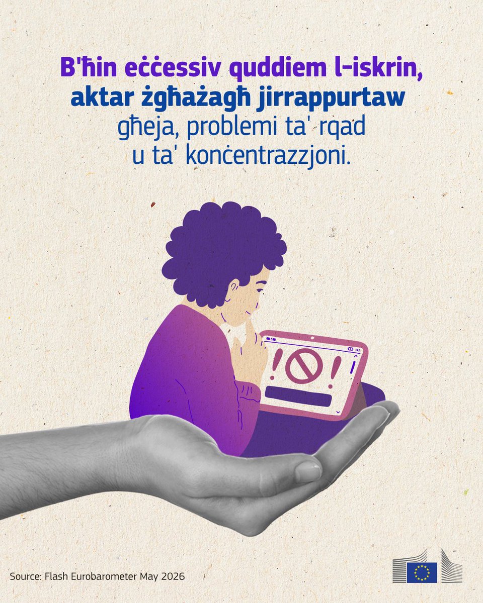ECRepMalta's tweet photo. Young people's screen time impacts wellbeing; more action needed for online safety and mental health support.
#eurobarometer https://t.co/pSyHFikIlb