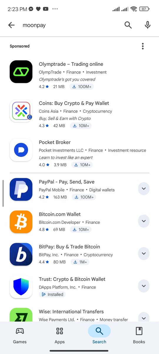 RymLuck's tweet photo. Apparently, @moonpay isn't available anymore according to my Play Store. but how was I able to download it before? 😂😭 https://t.co/3u1ztxPuQb