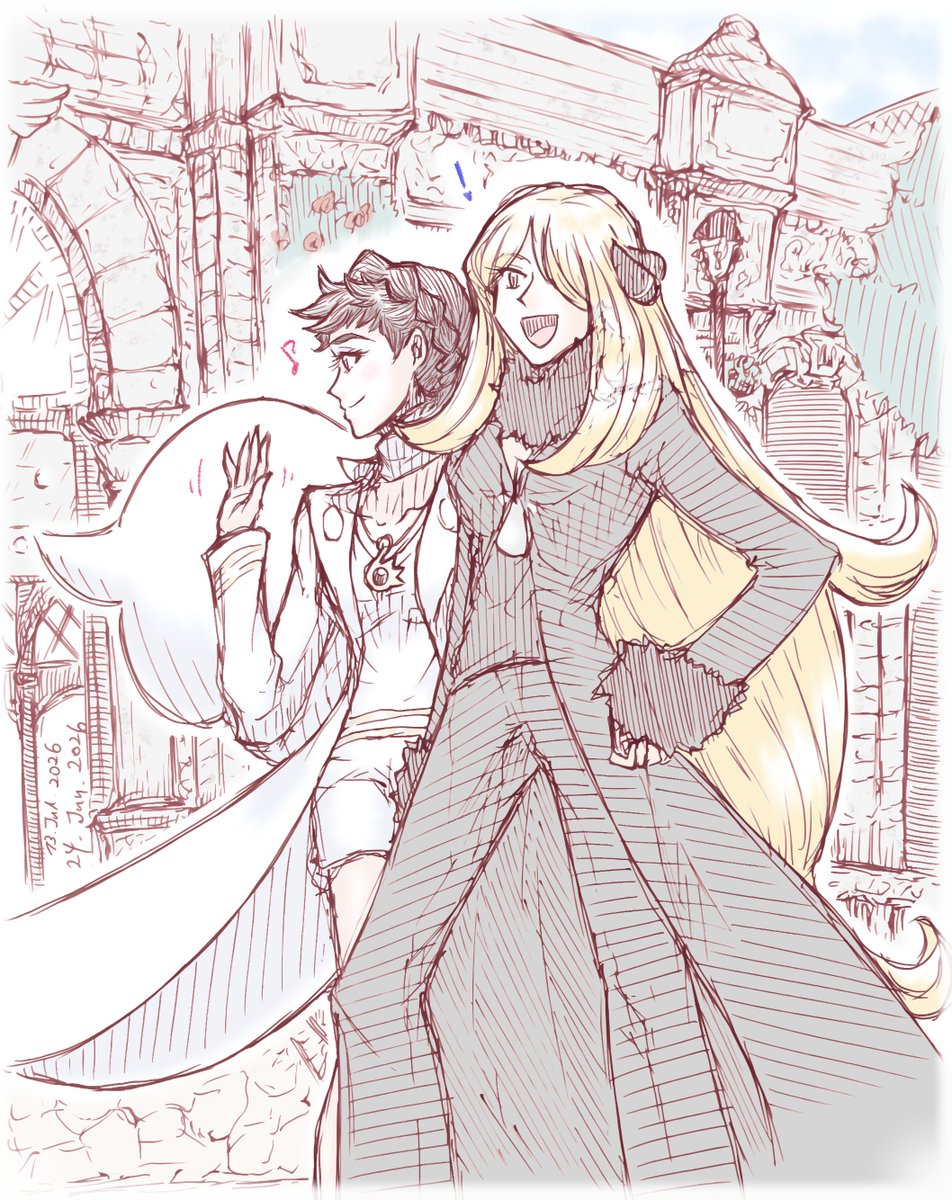 hitoitsuhito's tweet photo. ミアレシティ駅で待ち合わせ？✨🖤🤍✨

カルネさん、シロナさん（ポケモン）
Diantha, Cynthia (Pokémon)
お絵描き練習（過去絵に軽く着色） https://t.co/w76qnYea9P