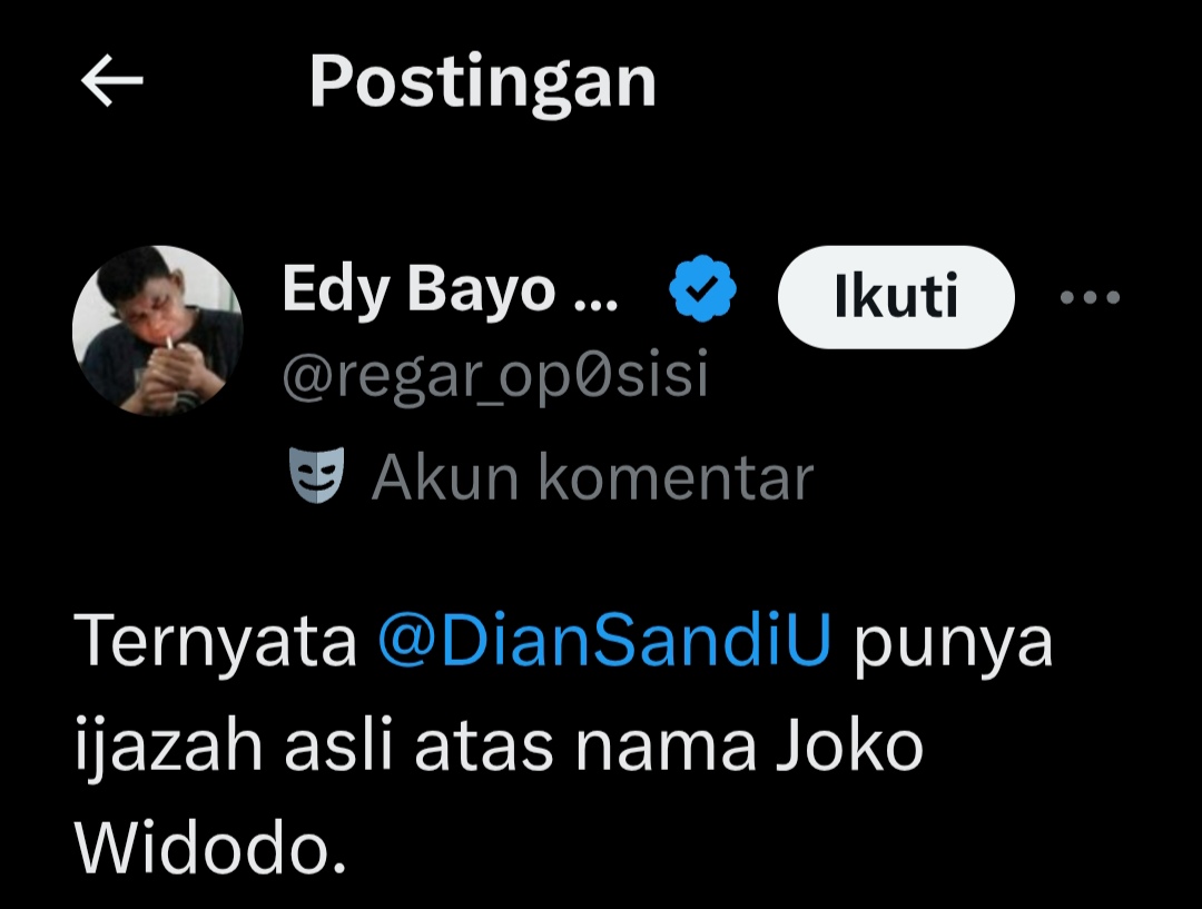 dodok_jr's tweet photo. @regar_op0sisi @kaidu_idrus @DianSandiU @jokowi 😁 kasihan kan ahirnya kamu bingung sendiri.

padahal kamusendiri yg tulis ijazah Jokowi asli.    dan info itu kamu dpt dari Sandi 😁

   👇 https://t.co/LnRq9RPGFO