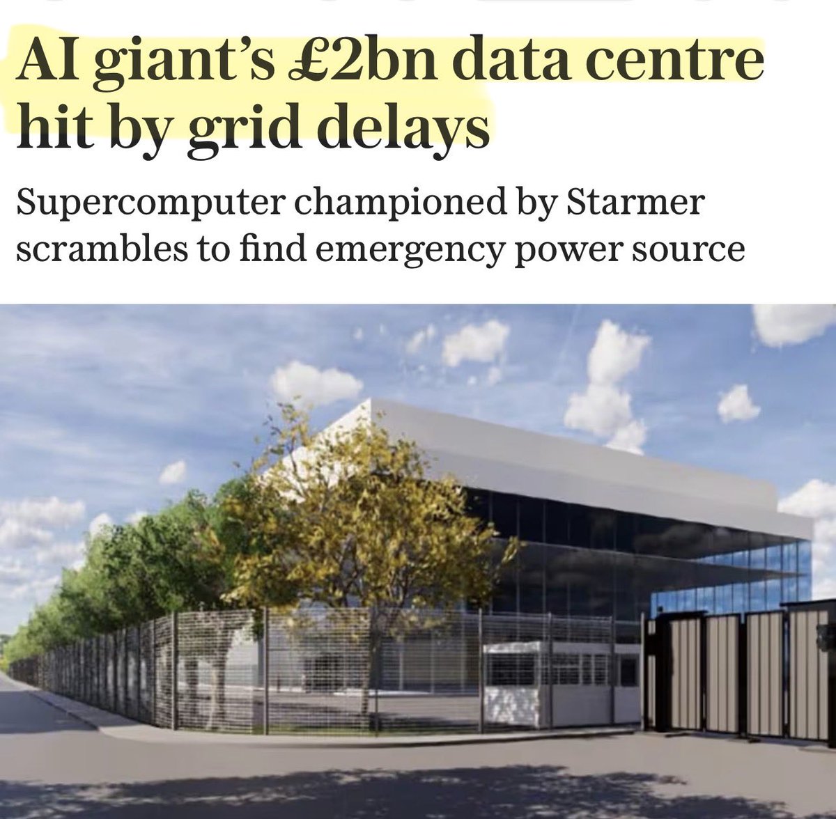 Artemisfornow's tweet photo. Oops .. data centre growth or SMART control, pick a side.

Nscale’s £2 BILLION Essex data centre is reportedly delayed because the grid can’t  supply power in time.

The connection queue grew 460% in 6 months, with some projects facing waits of up to 15 YEARS.

So the government’s will now decide which “strategic” businesses get electricity first. 

Prepare for the energy rationing system.