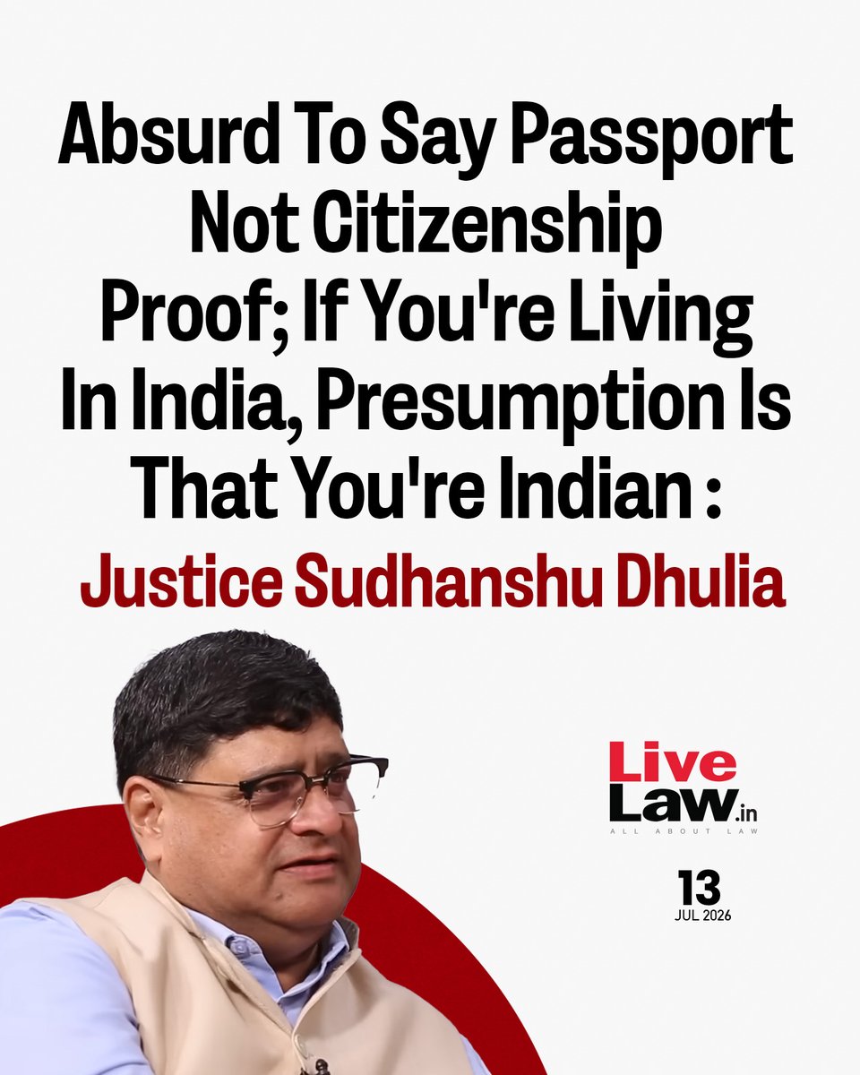 LiveLawIndia's tweet photo. The burden must be on the State to prove that a person living in India is not a citizen, Justice Dhulia said.
Read more: https://t.co/5BLhLVfVLo
#JusticeSudhanshuDhulia #SupremeCourt #Citizenship #Passport https://t.co/CHe4kniDCr