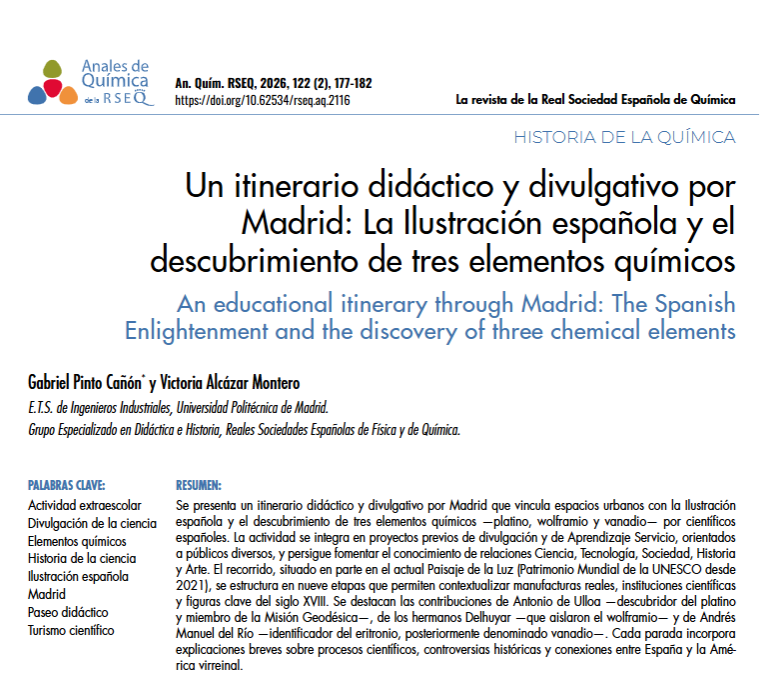 RSEQUIMICA's tweet photo. 📙Historia de la Química #AnalesdeQuímica
Un itinerario didáctico y divulgativo por Madrid: La Ilustración española y el descubrimiento de tres elementos químicos
✍️Gabriel Pinto Cañón y Victoria Alcázar Montero
➡️https://t.co/0p5moLruZl https://t.co/fTOMpz9ZqR