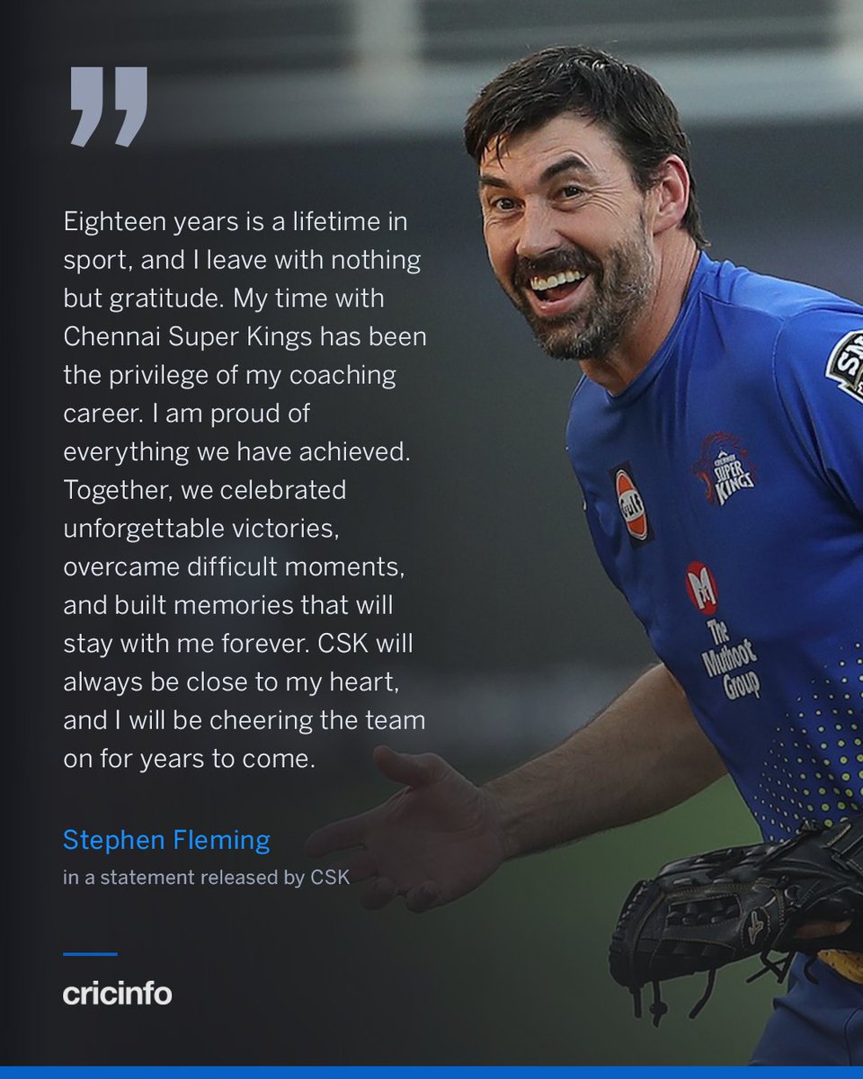 cricinfo's tweet photo. Stephen Fleming, a constant in CSK's journey 👏 https://t.co/Vlxda5tX25