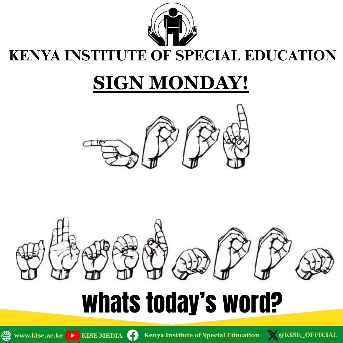 KISE_OFFICIAL's tweet photo. It's #SignMonday at the Kenya Institute of Special Education! 
Do you know what today's phrase is?

 Drop your guesses in the comments below! 👇🏾 #KISE #KSL https://t.co/6YIcNI66Ut